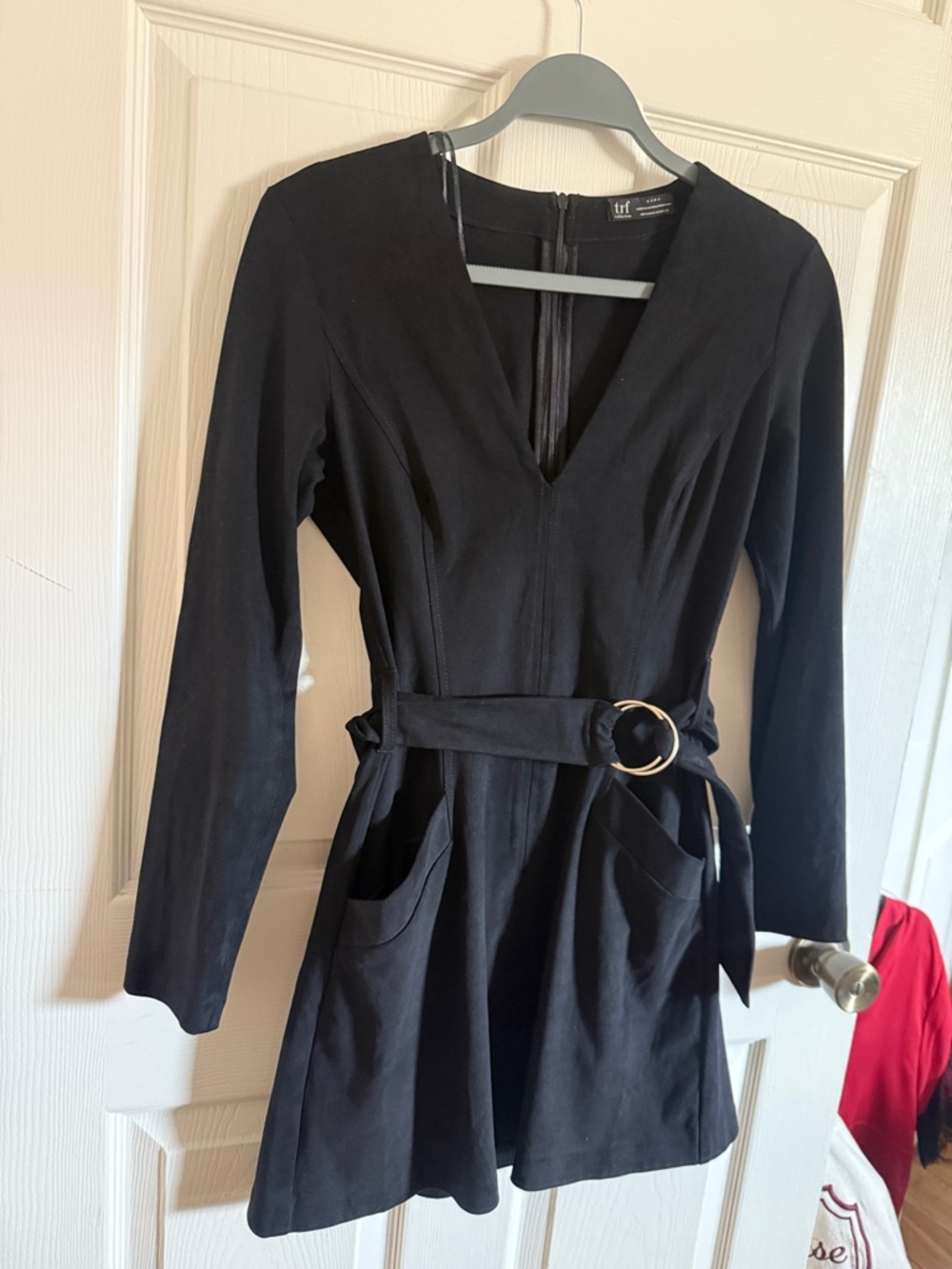 Zara Suède Black Long-Sleeve Belted Mini Dress